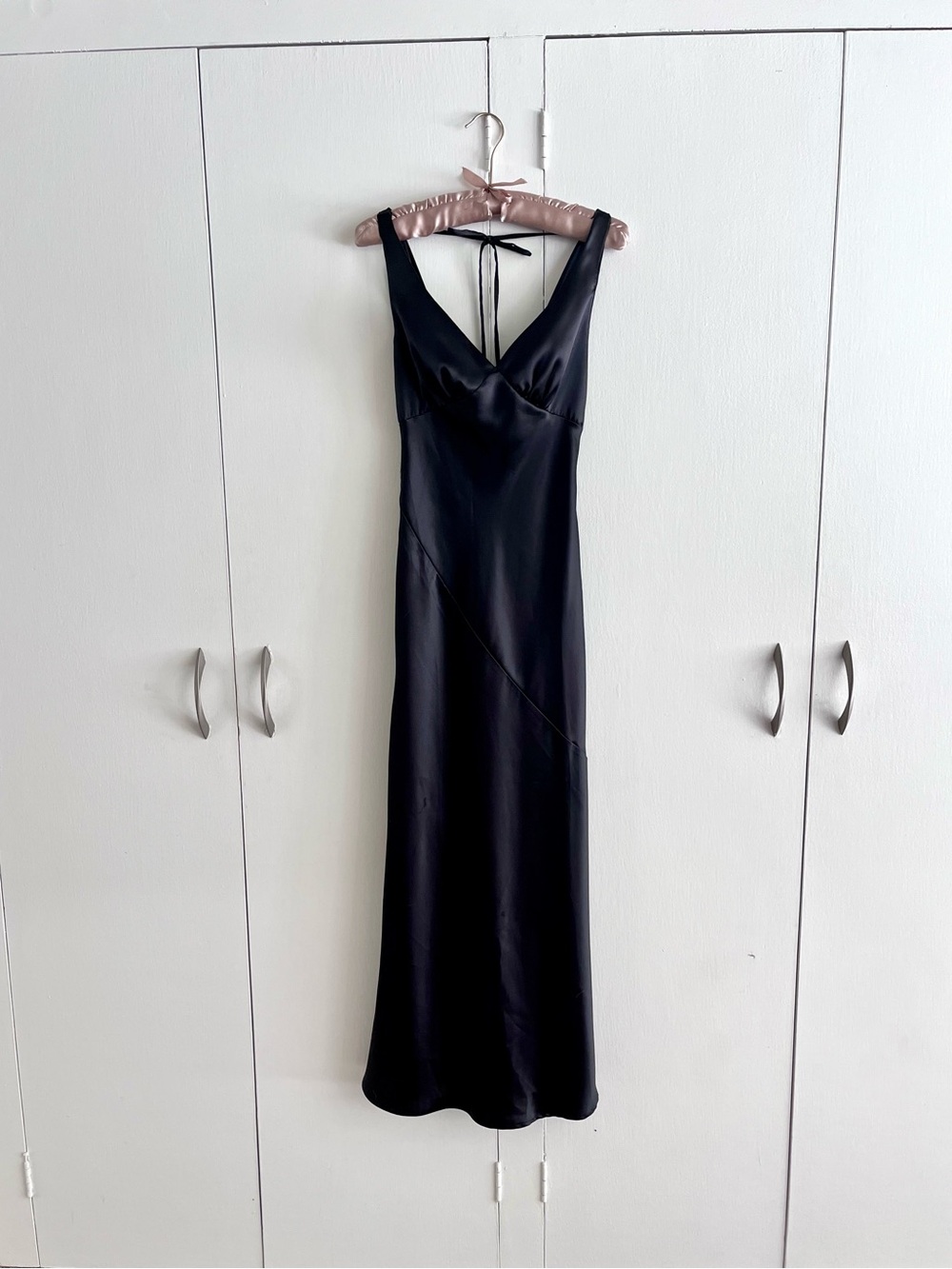 JS Collections Black Satin Maxi Dress